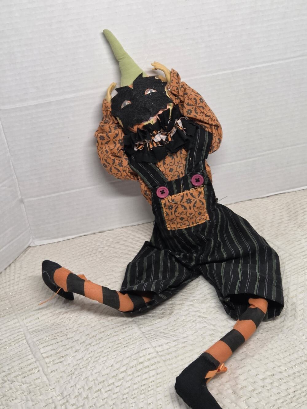 Primitive Art Halloween Jack O Lantern Masquerade Mask Cloth Sitter Deco Pumpkin